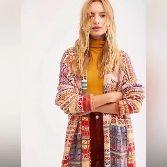 Free People Match Maxi Cardigan Mixed Print Long Open Womans Medium - Picture 2 of 10